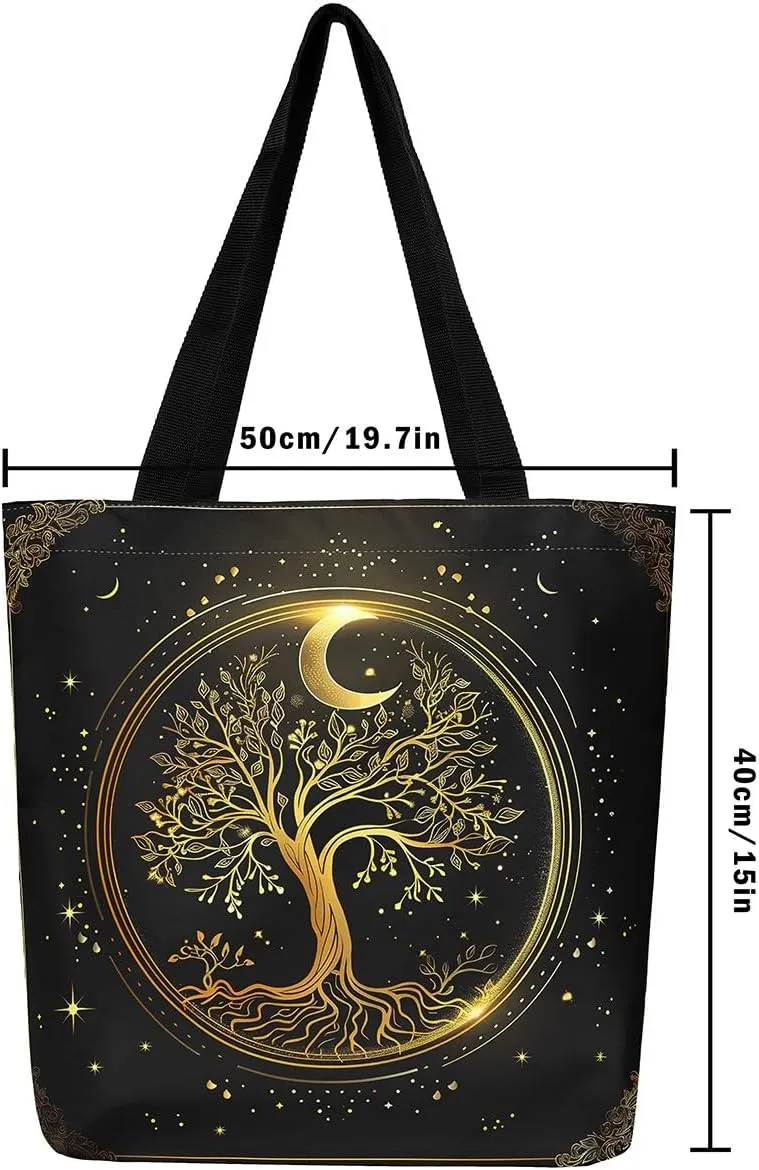 Castle Fairy Bohemian Style Canvas Tote Bag 19.7x5.1 Inch Exotic Western Shoulder Handbags for Shopping Gym