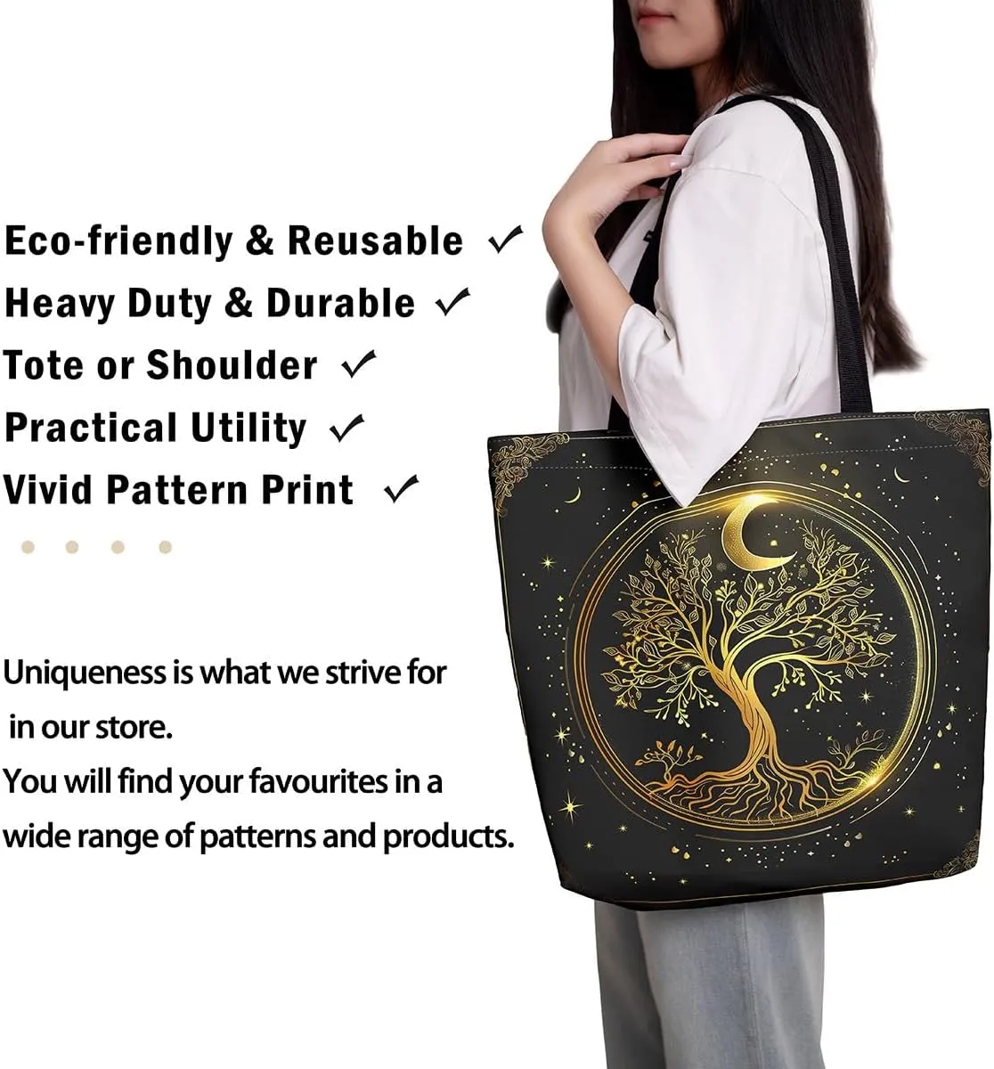 Castle Fairy Bohemian Style Canvas Tote Bag 19.7x5.1 Inch Exotic Western Shoulder Handbags for Shopping Gym