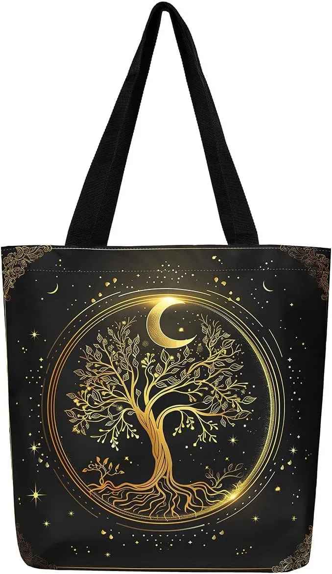 Castle Fairy Bohemian Style Canvas Tote Bag 19.7x5.1 Inch Exotic Western Shoulder Handbags for Shopping Gym