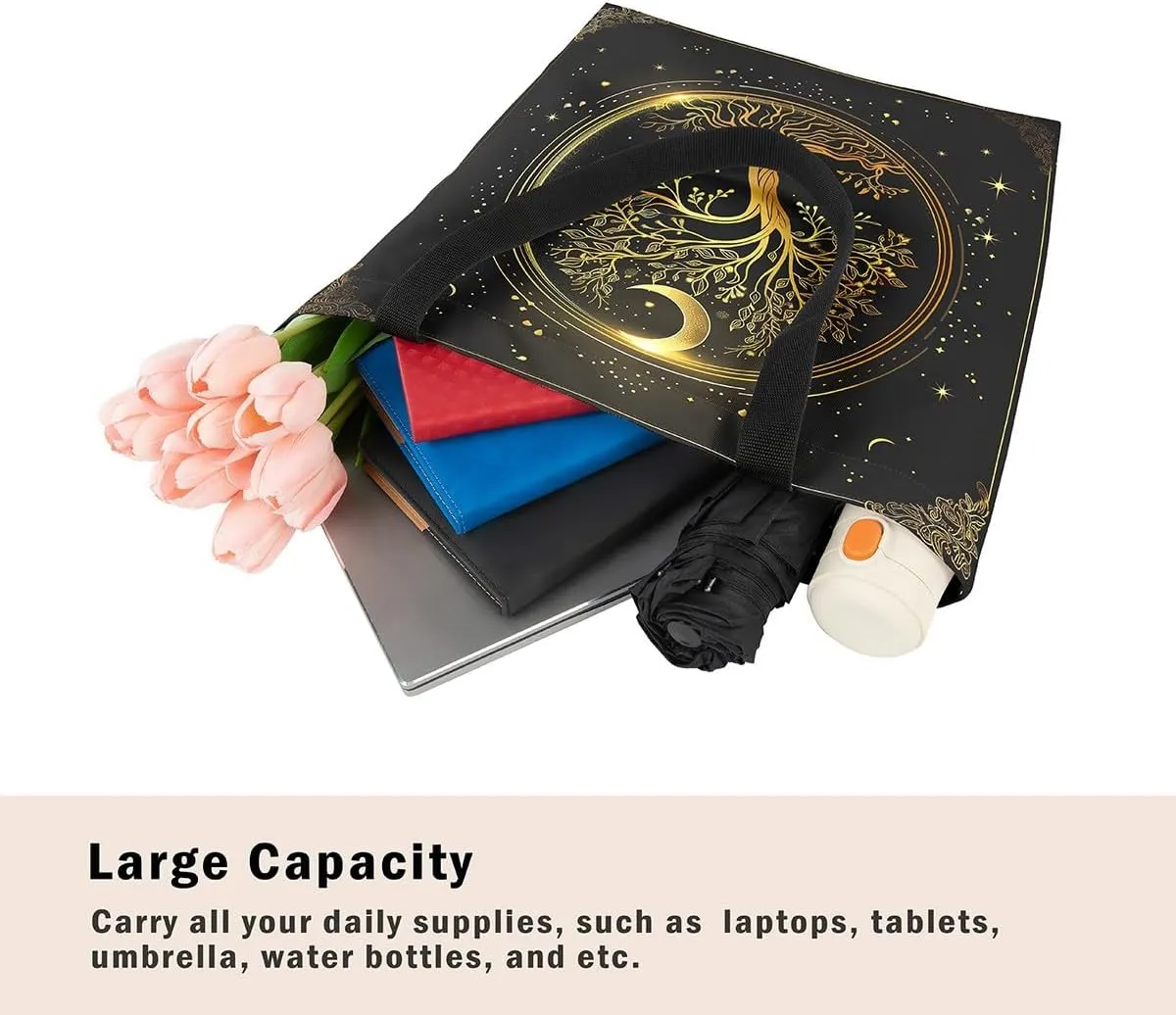 Castle Fairy Bohemian Style Canvas Tote Bag 19.7x5.1 Inch Exotic Western Shoulder Handbags for Shopping Gym