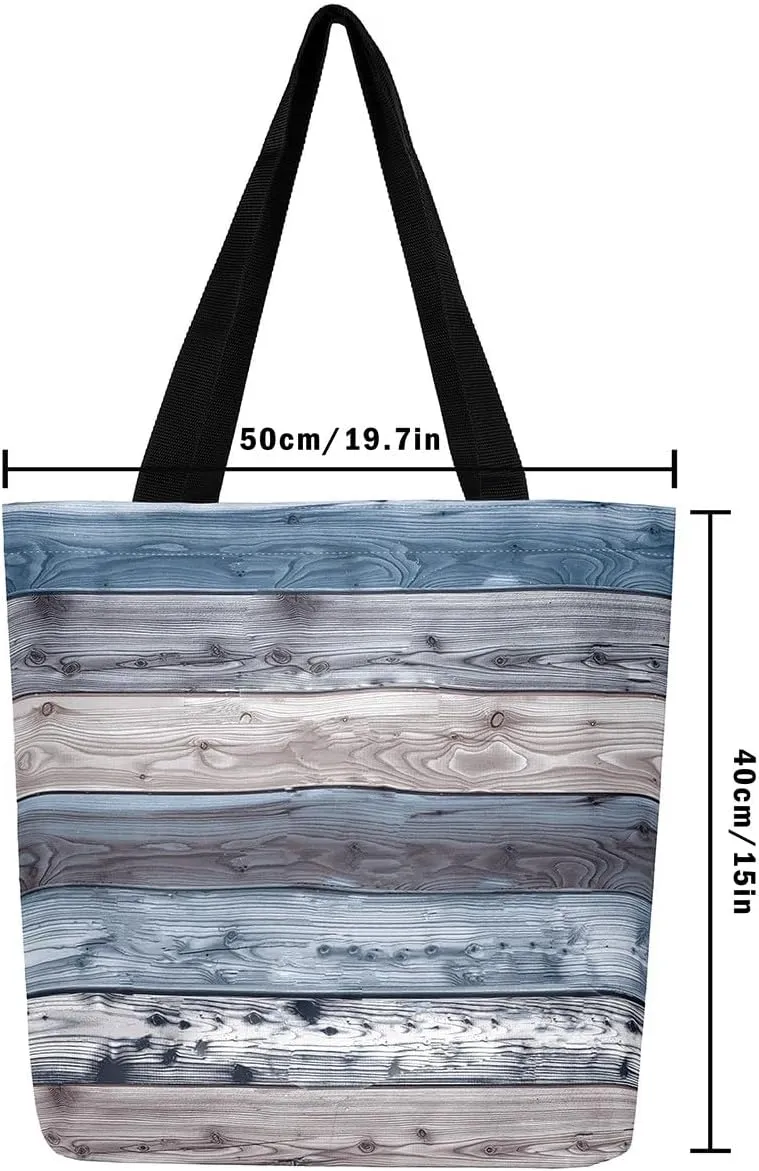Castle Fairy Farmhouse Canvas Tote Bag for Adults Retro Wood Stripes Rustic Aesthetic Shoulder Handbags for Shopping Gym