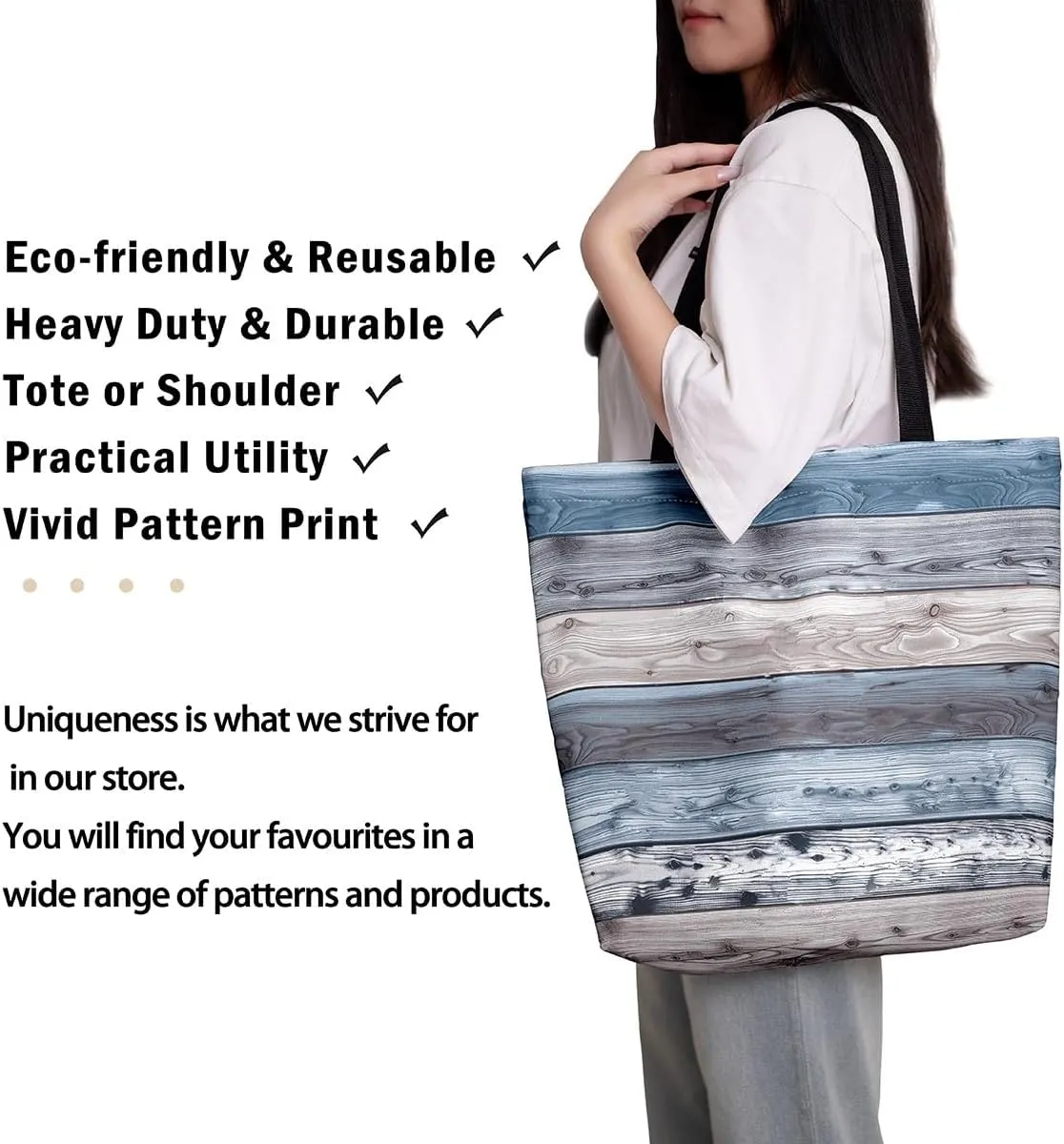 Castle Fairy Farmhouse Canvas Tote Bag for Adults Retro Wood Stripes Rustic Aesthetic Shoulder Handbags for Shopping Gym