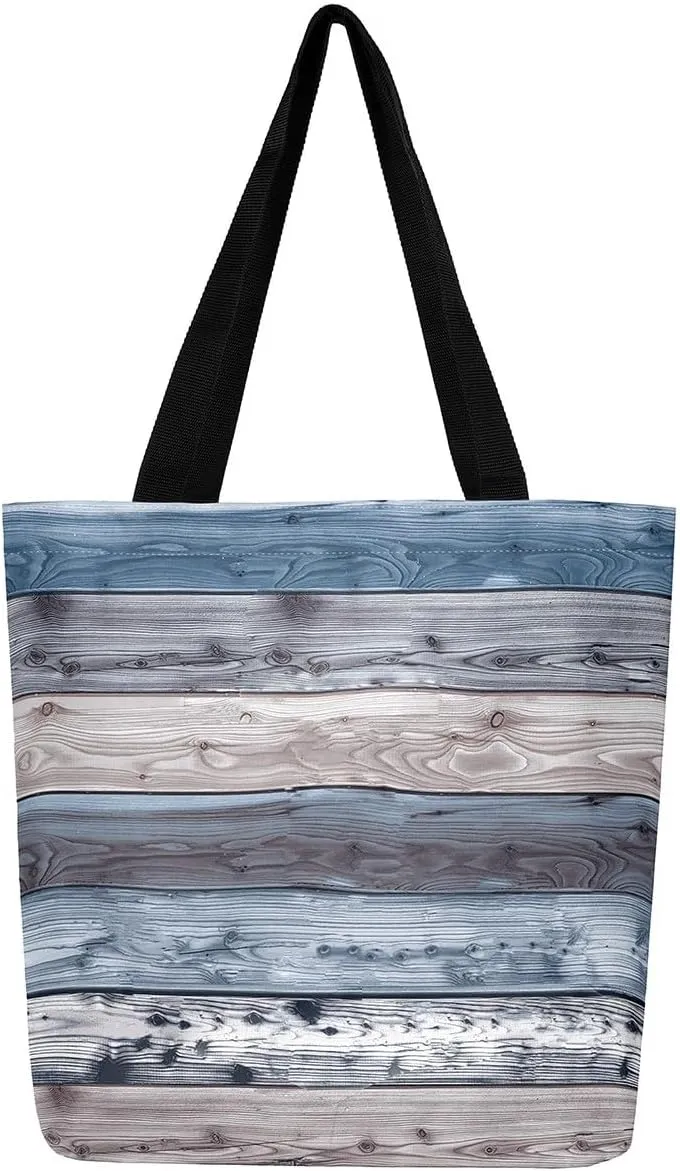 Castle Fairy Farmhouse Canvas Tote Bag for Adults Retro Wood Stripes Rustic Aesthetic Shoulder Handbags for Shopping Gym