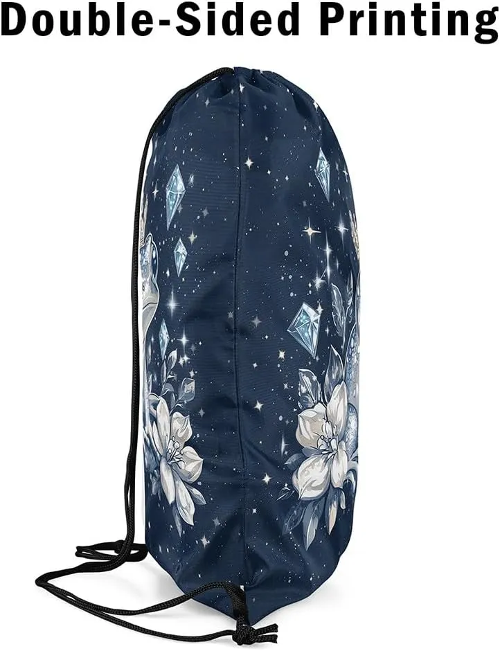 Castle Fairy Frog Drawstring Backpack Flower Animals Sackpack for Beach Swimming Pool Glitter Print (No Glitter) Luxury Texture Draw String Bags Waterproof Sports Gym