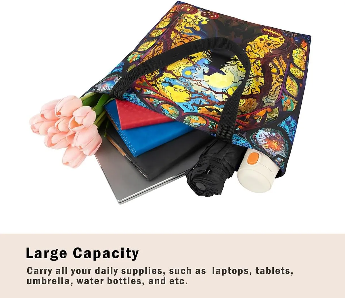 Castle Fairy Gothic Canvas Tote Bag Aesthetic for Women Girls,Sun Moon Halloween Reusable Grocery Handbag