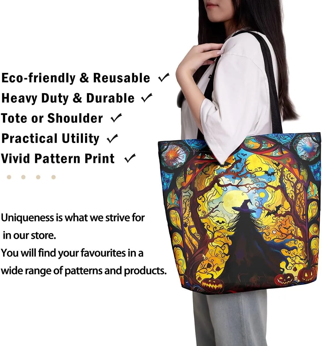 Castle Fairy Gothic Canvas Tote Bag Aesthetic for Women Girls,Sun Moon Halloween Reusable Grocery Handbag
