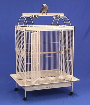 Castle PlayTop Bird Parrot Cage - 40" L X 30" W X 73" H - Wrought Iron with 6mm Extra Strong Wire (Egg Shell White)