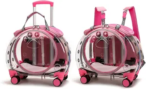 Cat & Dog Travel Backpack & Trolley with Silent Wheels & Telescopic Handle - Pink