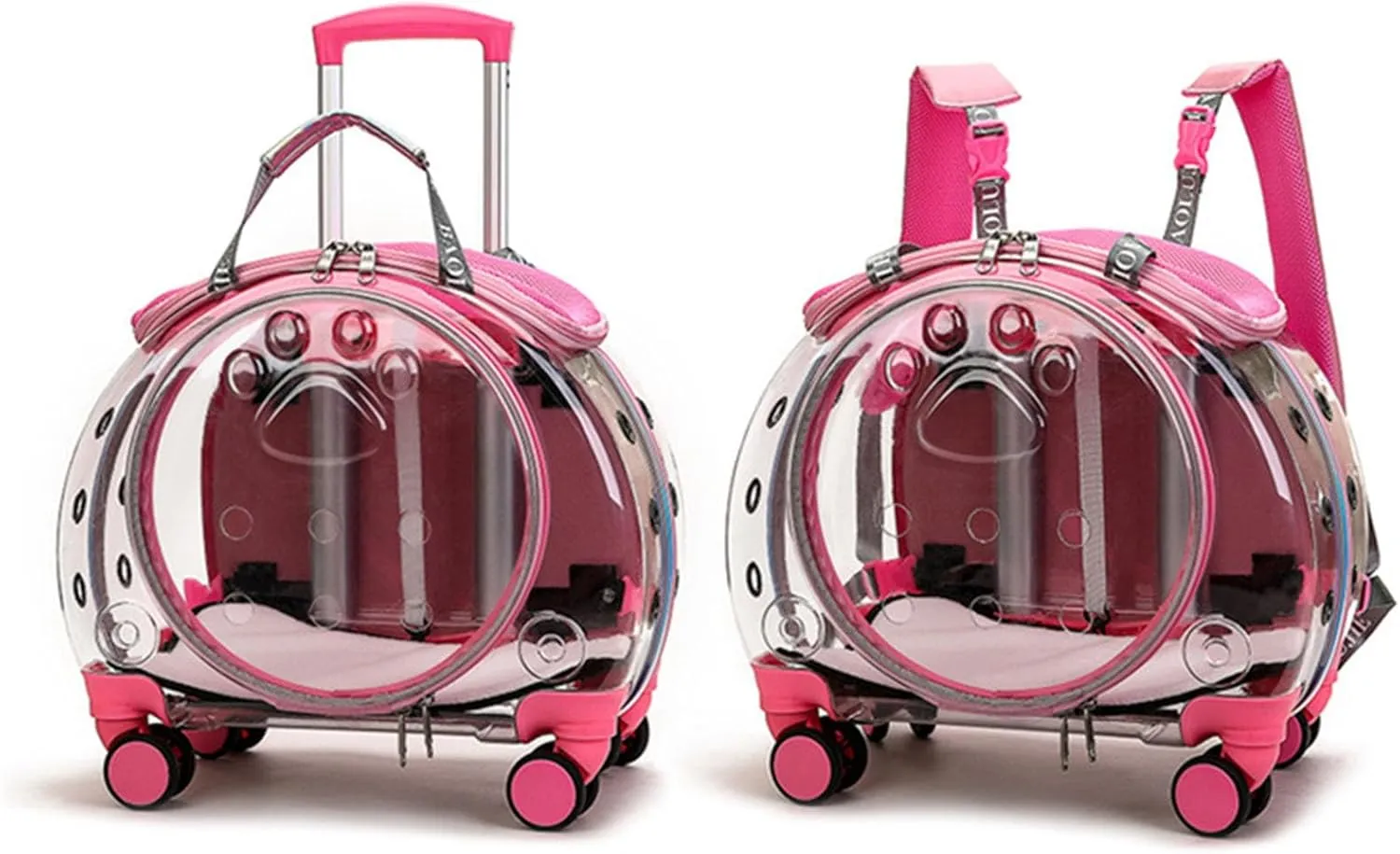 Cat & Dog Travel Backpack & Trolley with Silent Wheels & Telescopic Handle - Pink