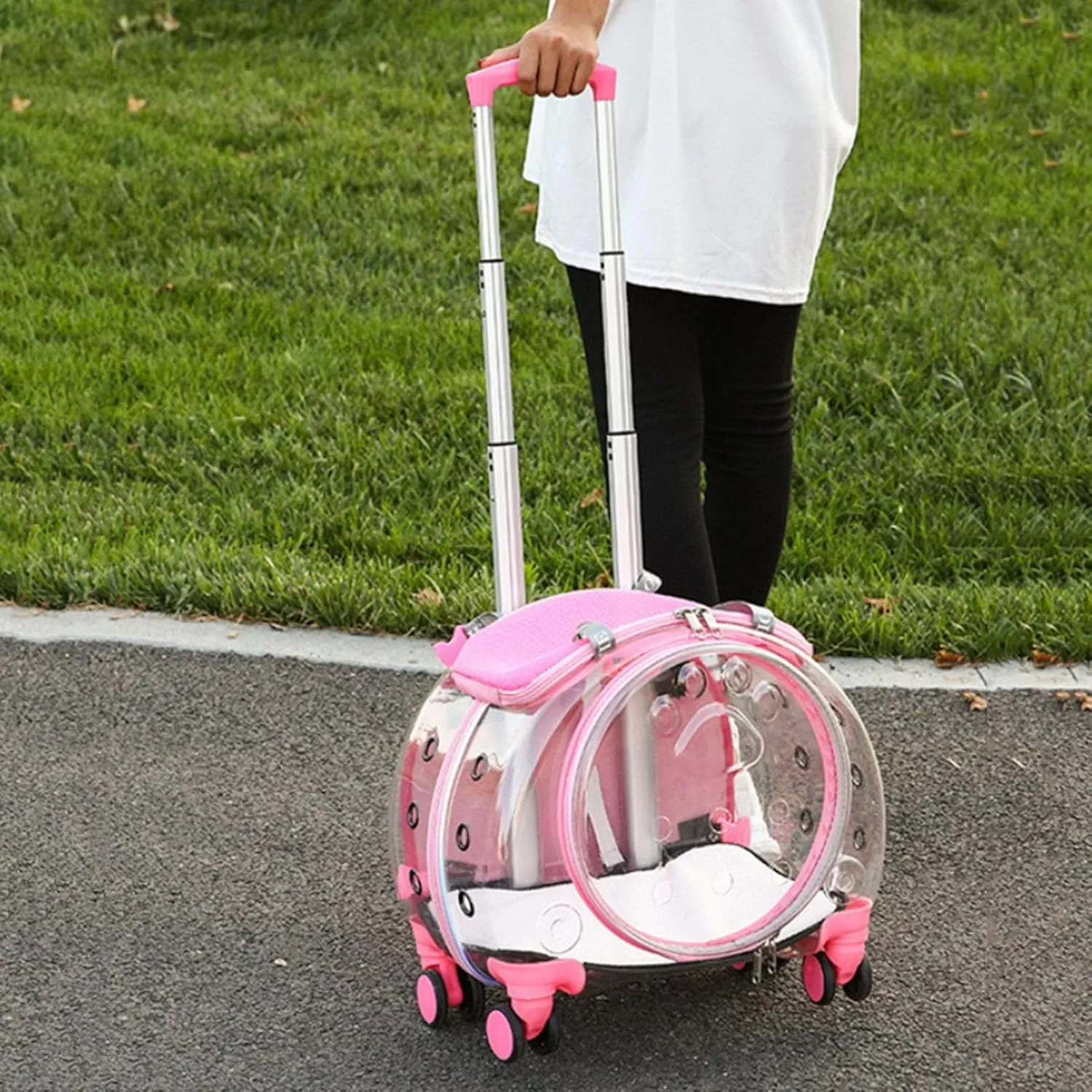 Cat & Dog Travel Backpack & Trolley with Silent Wheels & Telescopic Handle - Pink