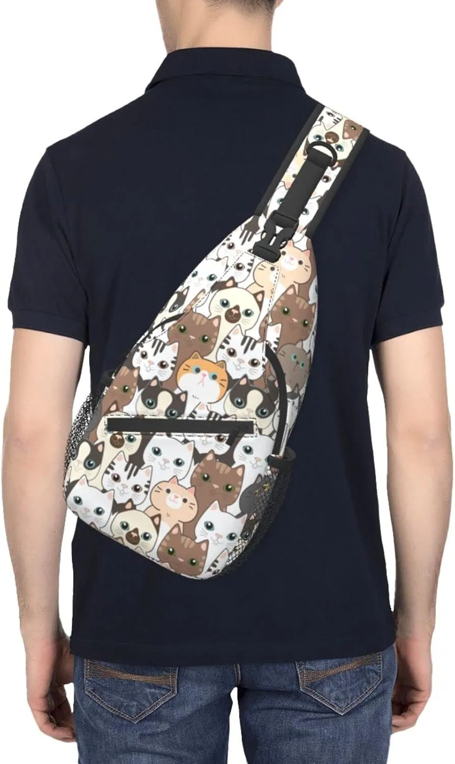 Cat Cartoon Sling Backpack Crossbody Shoulder Bag Travel Hiking Daypack Gifts
