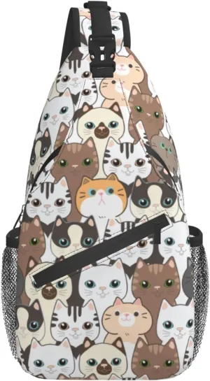 Cat Cartoon Sling Backpack Crossbody Shoulder Bag Travel Hiking Daypack Gifts