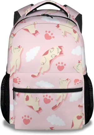 Cat Girls Backpack for School, 16 Inch Pink Backpacks for Kids, Cute Lightweight Bookbag for Travel