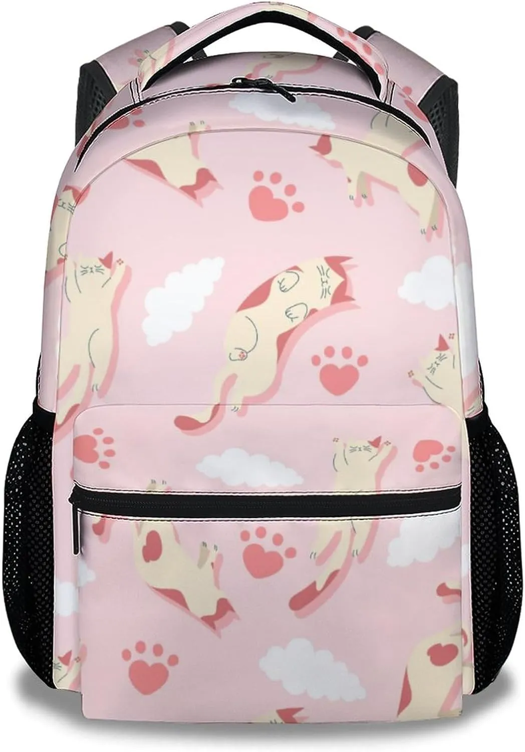 Cat Girls Backpack for School, 16 Inch Pink Backpacks for Kids, Cute Lightweight Bookbag for Travel