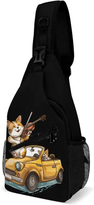 Cat Violin Music Sling Bags Travel Crossbody Shoulder Backpack Casual Daypack with Strap for Men Women