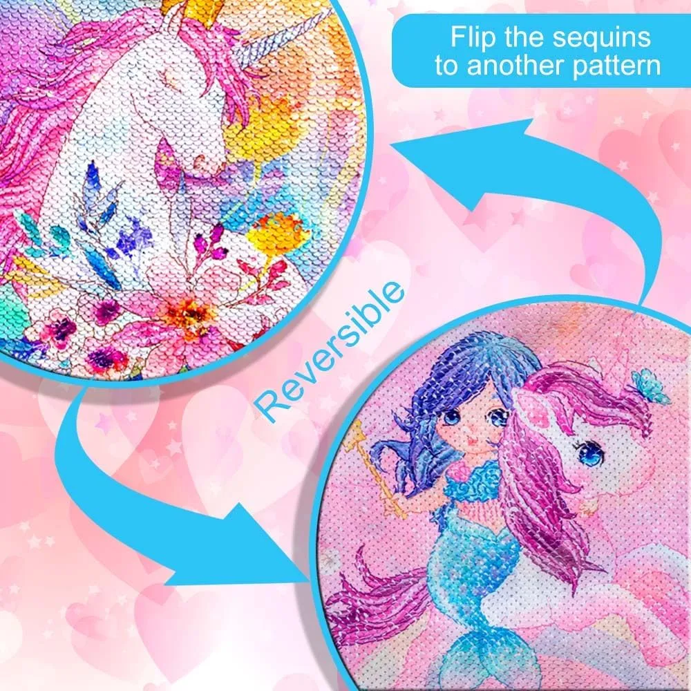 CCJPX 4PCS Kids Rolling Backpack for Girls, Unicorn Sequin Roller Wheeled Bookbag Toddler Elementary School Bag with Wheels