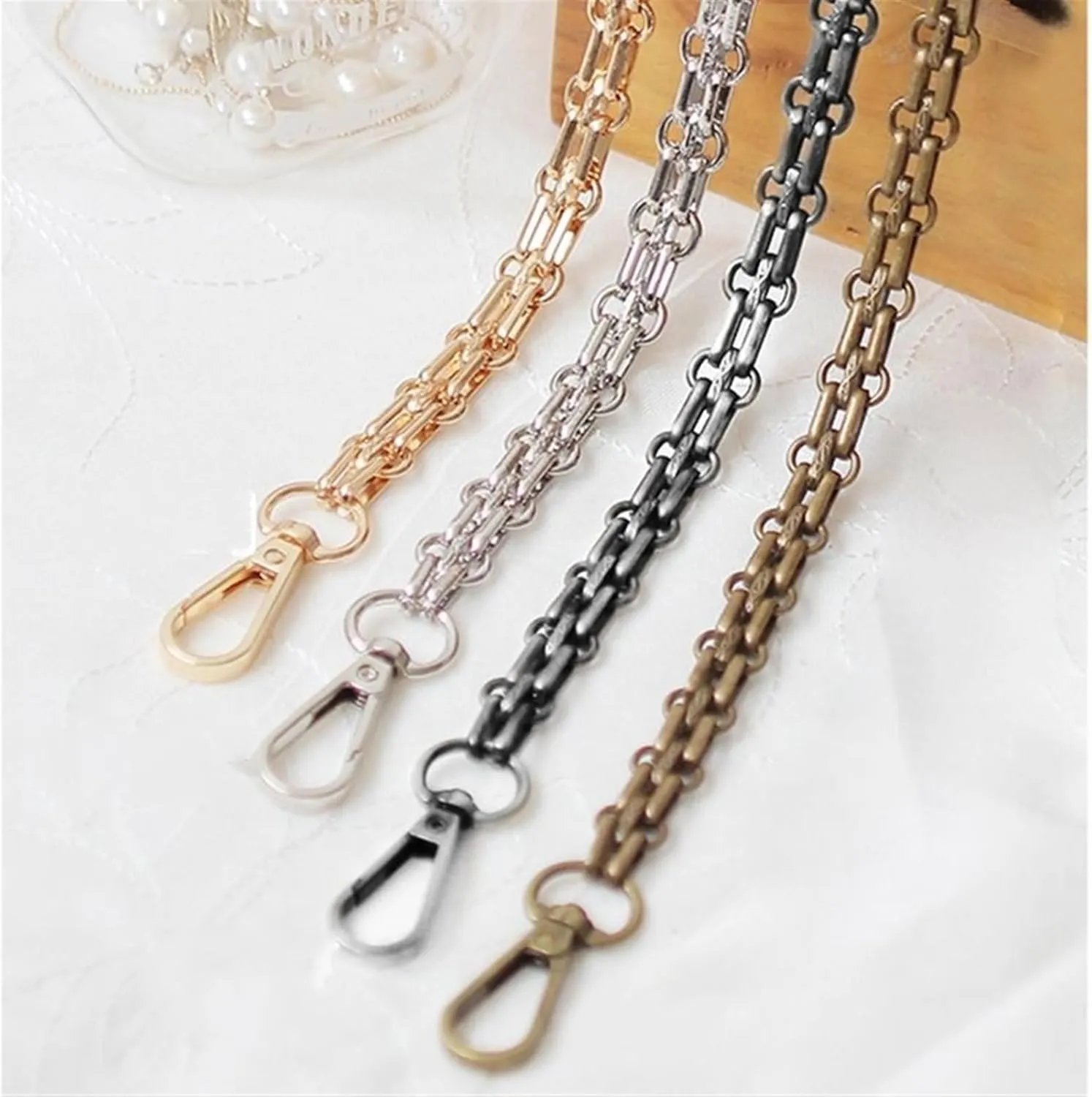 Chain Strap 40/60/80/90/100/110/120/130/140cm Shoulder Crossbody Bag with Replacement Chain Gun Black 12mm Three-Row Buckle Metal Chain Bag Chain Bag Strap Replacement Strap(100cm)