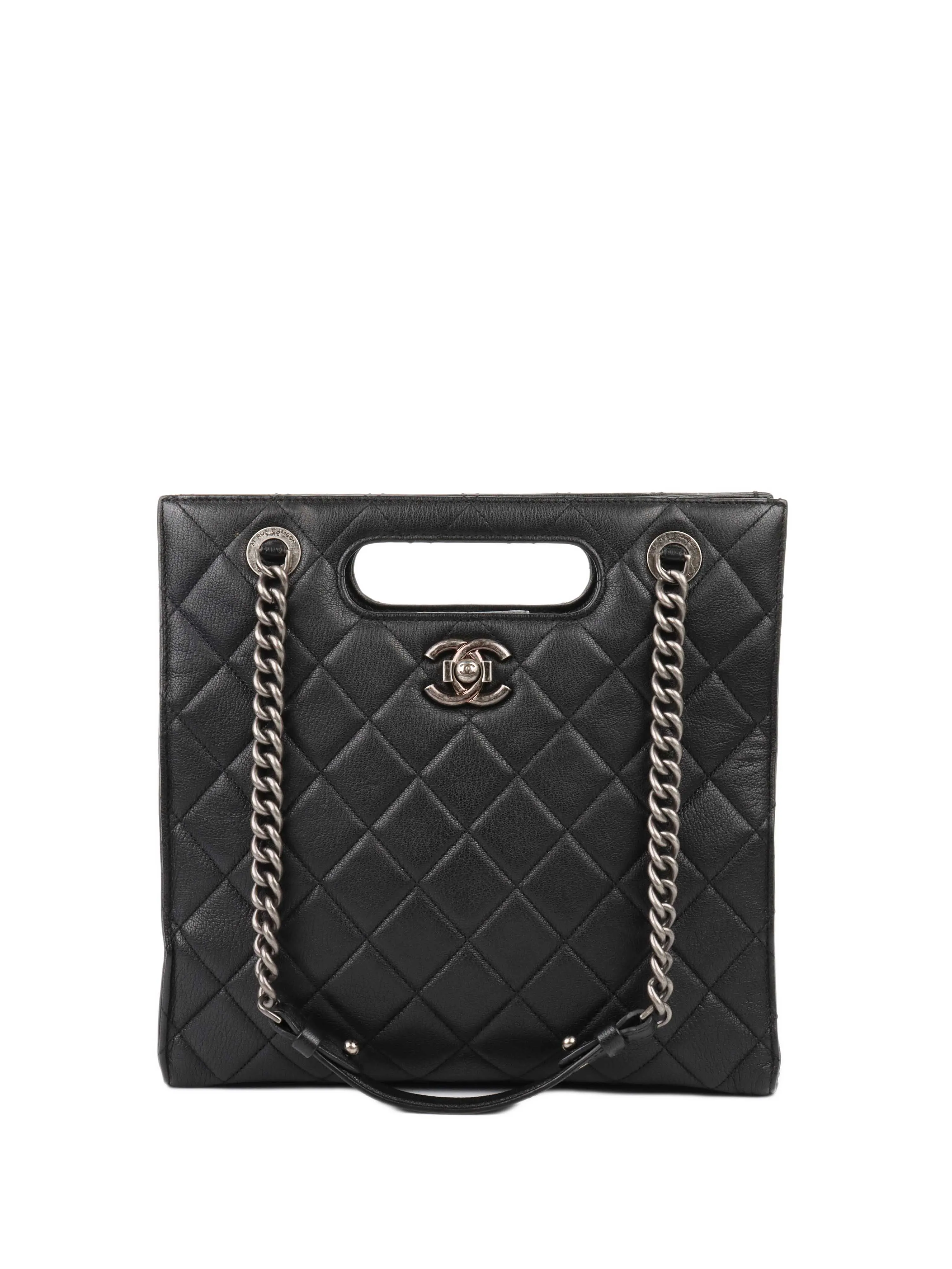 Chanel Black Caviar Quilted Leather Shopping Tote.