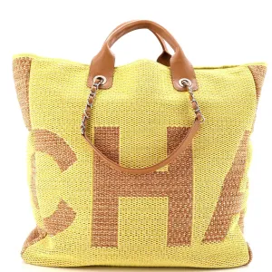 CHANEL Deauville Logo Shopping Tote Printed Raffia Large