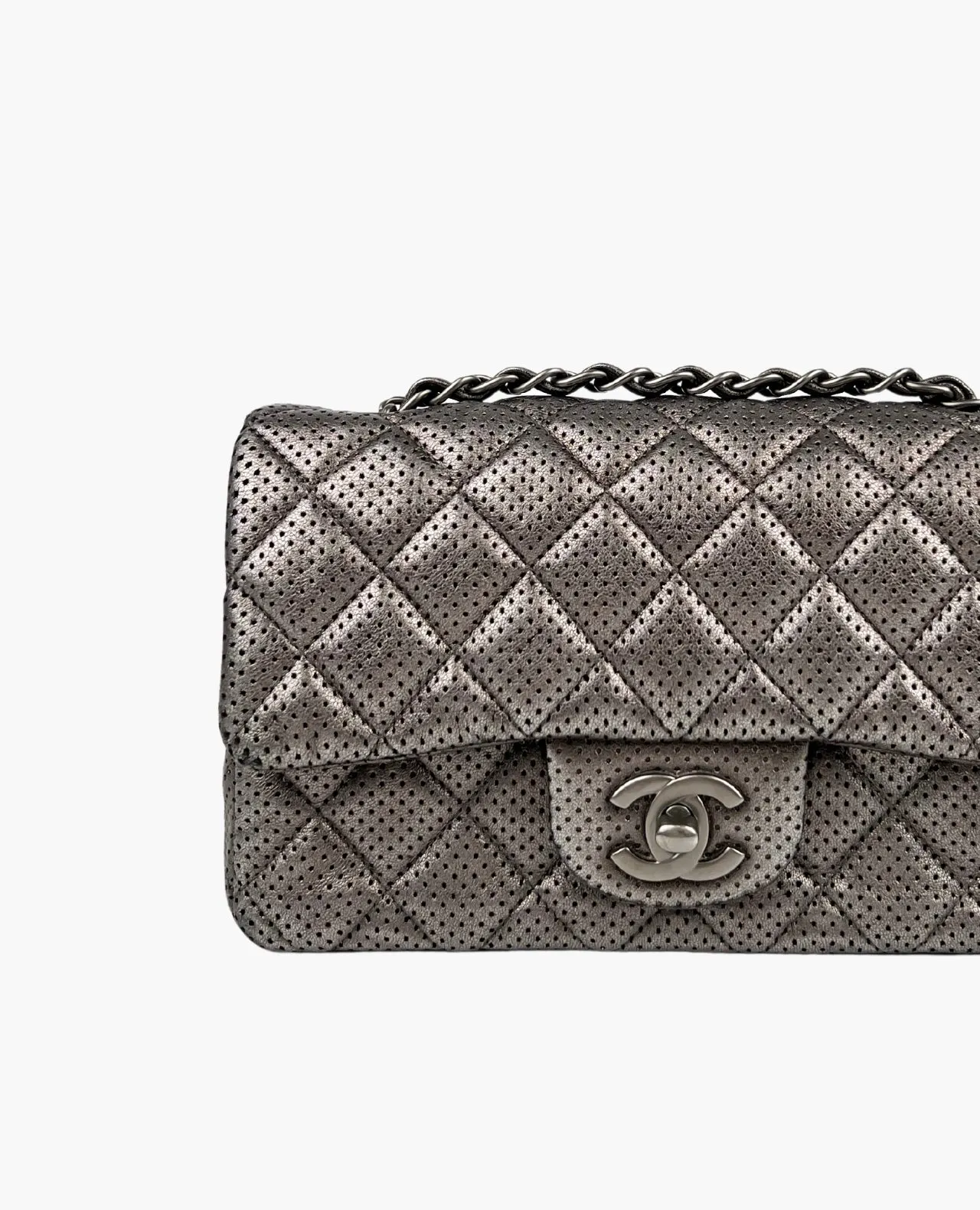Chanel Mini Rectangular Metallic Grey Perforated RHW
