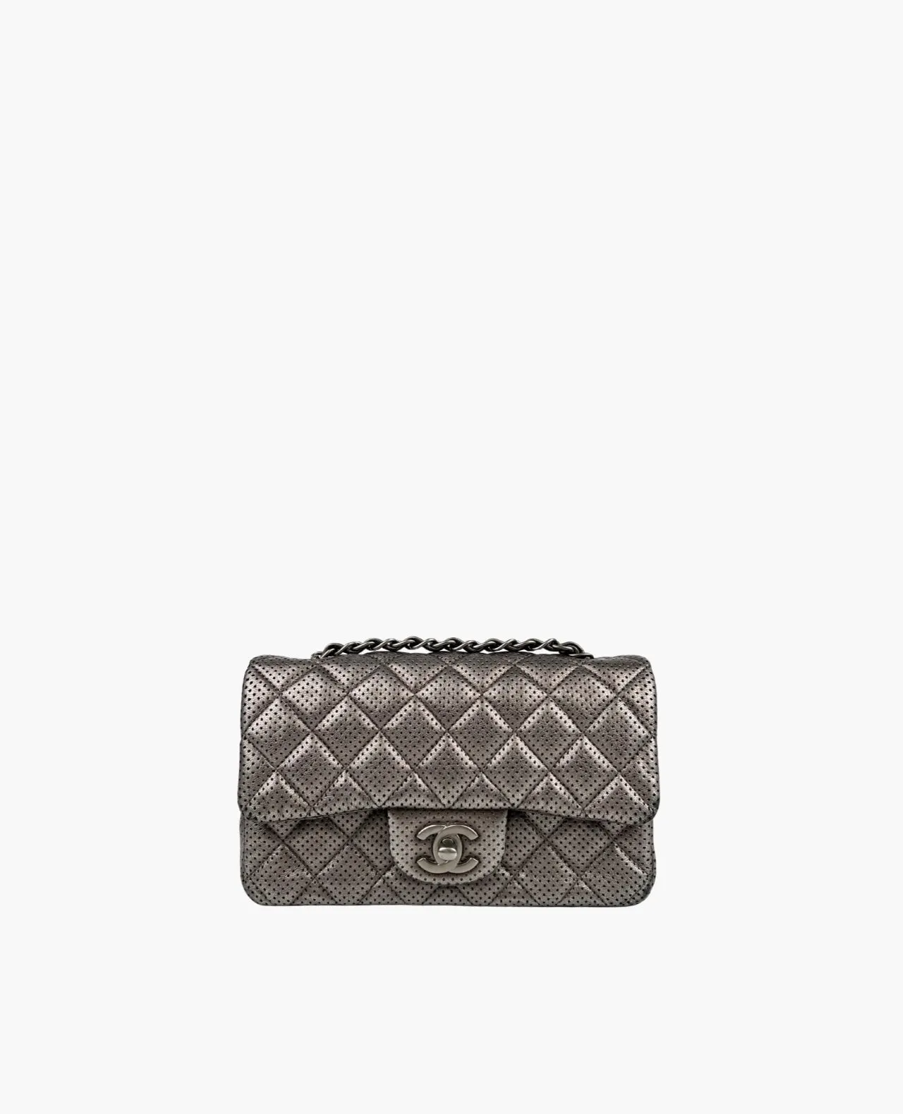 Chanel Mini Rectangular Metallic Grey Perforated RHW