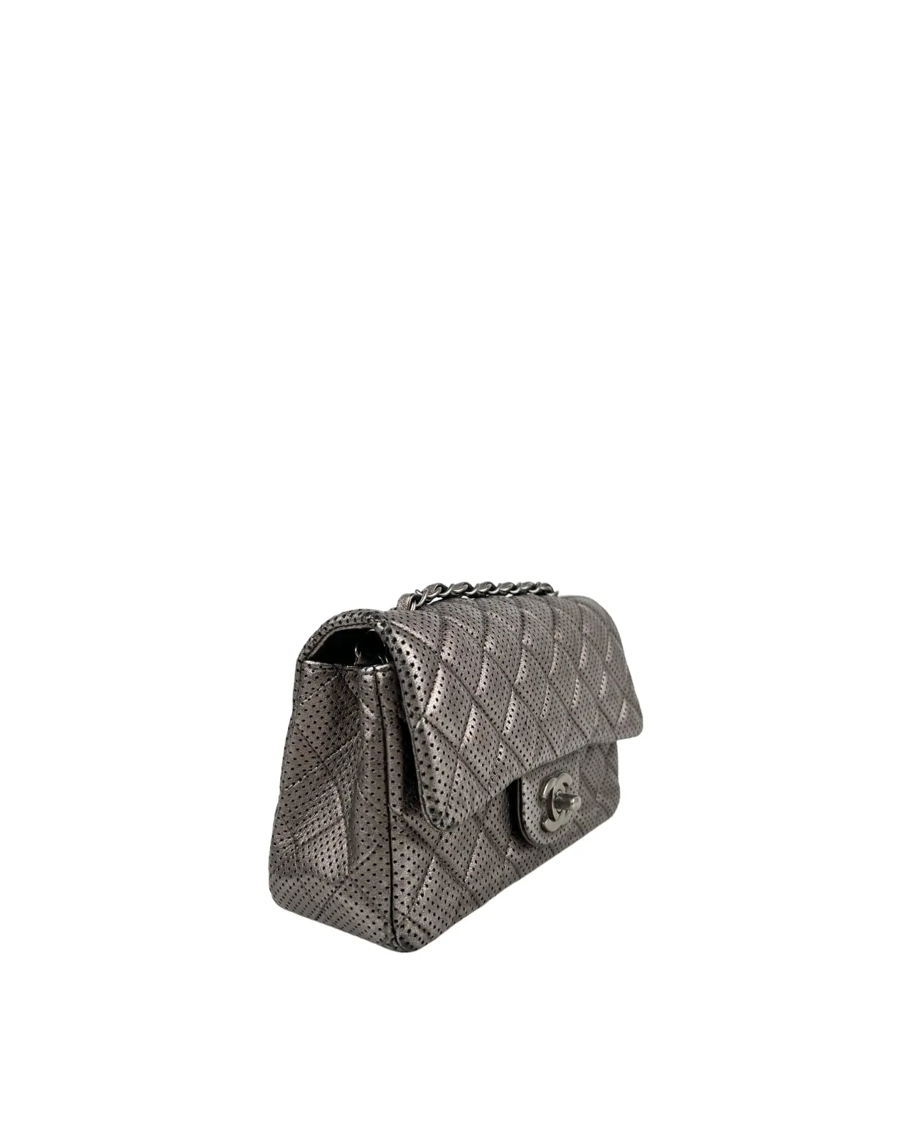 Chanel Mini Rectangular Metallic Grey Perforated RHW