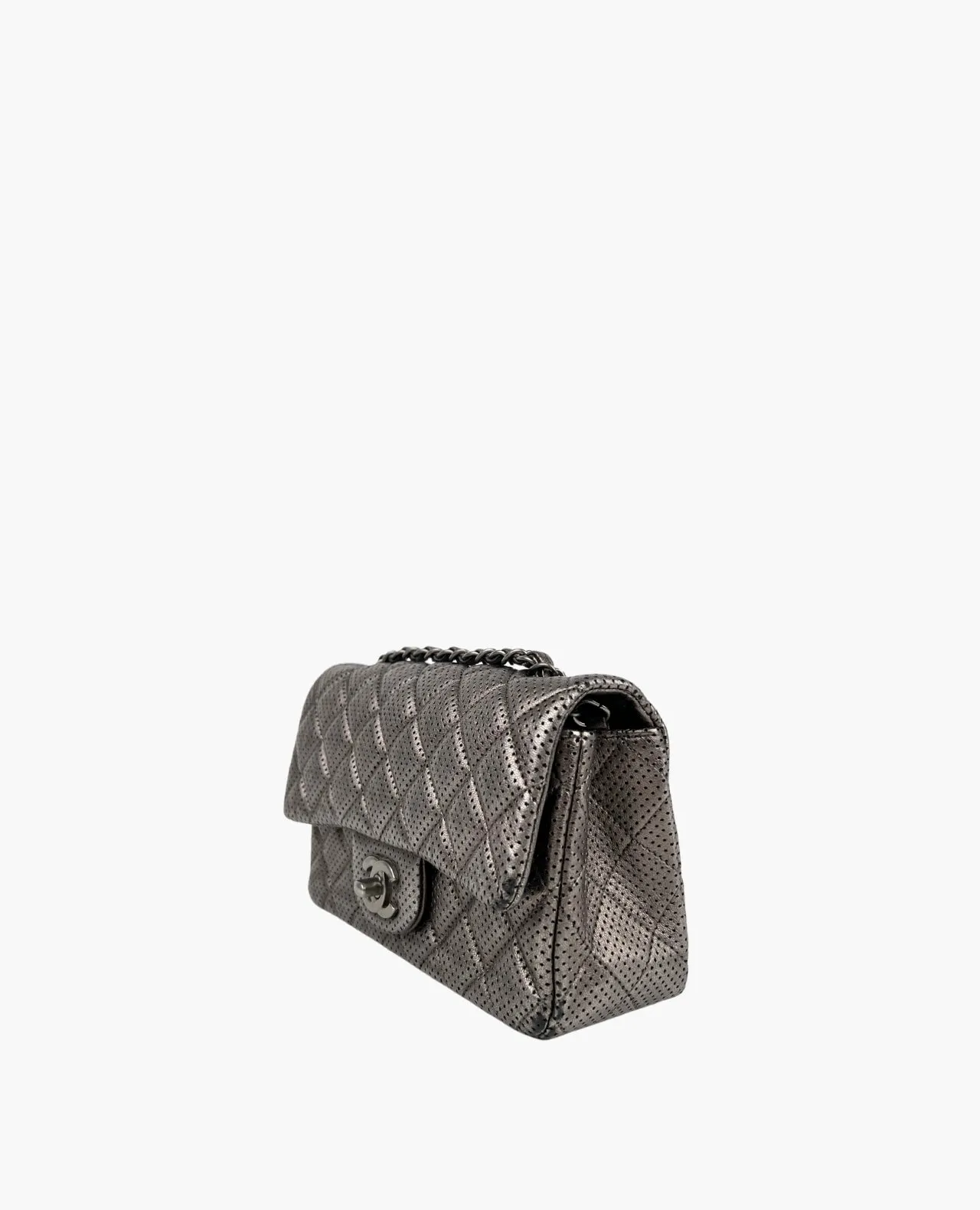 Chanel Mini Rectangular Metallic Grey Perforated RHW