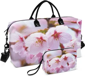 Cherry Blossoms Light Pink Travel Duffel Bag with Toiletry Bag Weekender Bag for Carry on Sports Gym Bag for Gym Yoga Sports