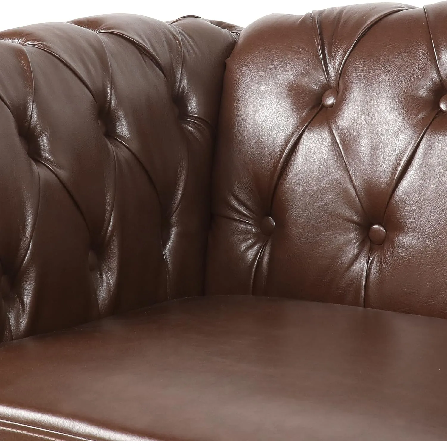 Chesterfield Chair Leather, Upholstered Single Sofa Chair, Accent Comfy Club Armchair with Rolled Arms and Nailhead for Living Room, Bedroom (Dark Brown)