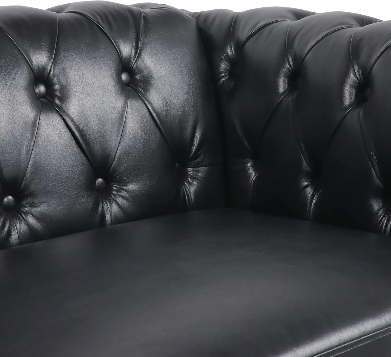 Chesterfield Loveseat Leather, Modern Upholstered Tufted Couch 2 Seater with Rolled Arms and Nailhead for Living Room, Bedroom (Black)