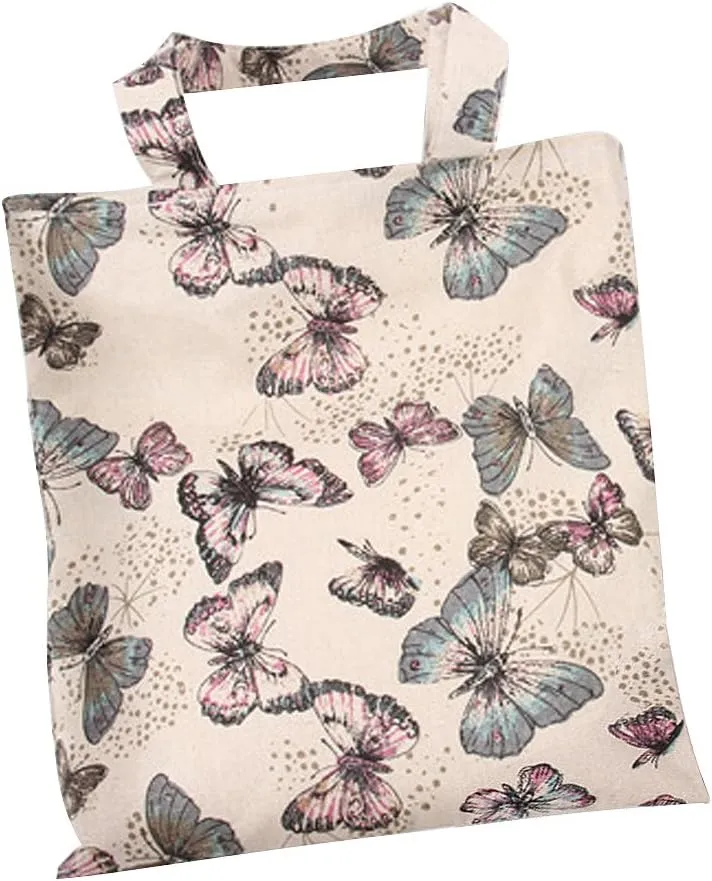 Chezi Women's Butterfly Cotton Reusable Foldable Canvas Tote Shoulder Shopping Bag