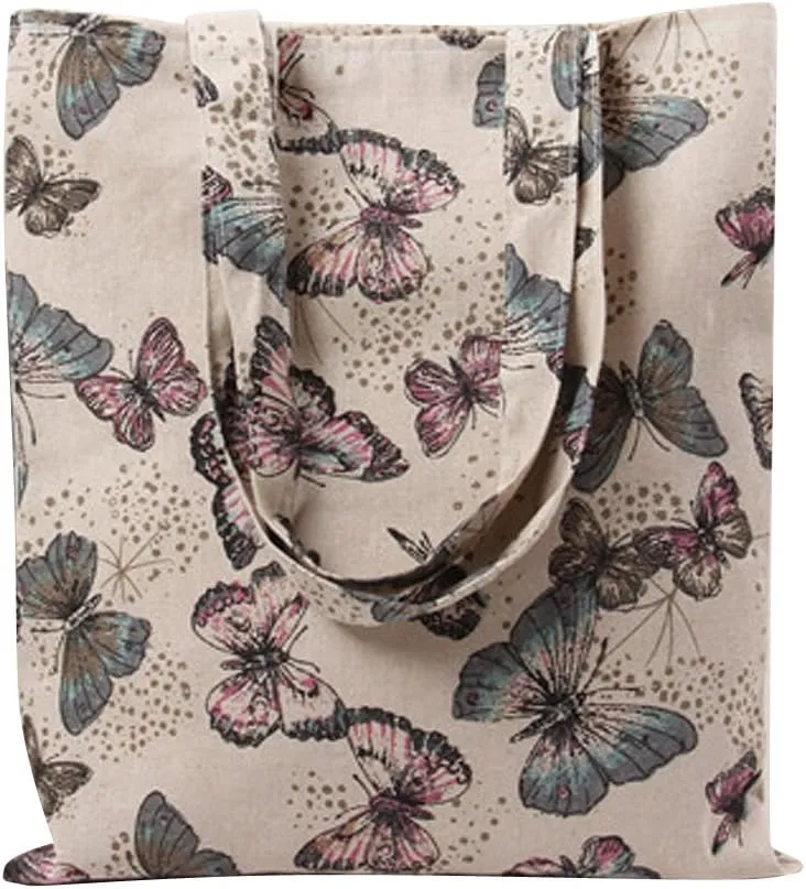 Chezi Women's Butterfly Cotton Reusable Foldable Canvas Tote Shoulder Shopping Bag