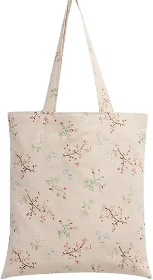 Chezi Women's Floral Branch Cotton Reusable Foldable Canvas Tote Shopping Bag