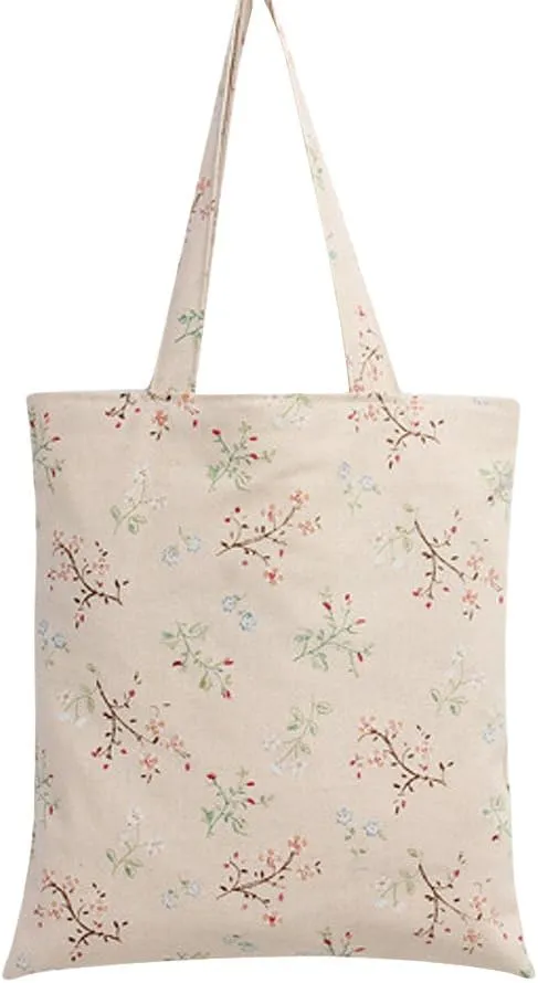 Chezi Women's Floral Branch Cotton Reusable Foldable Canvas Tote Shopping Bag