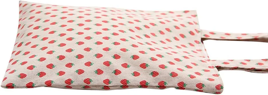 Chezi Women's Strawberry Print Cotton Reusable Foldable Canvas Tote Shopping Bag