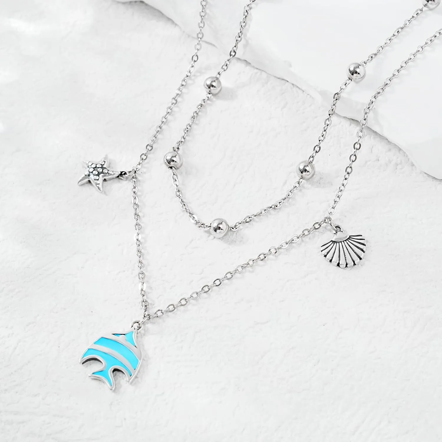 CHIC & ARTSY Women Anklets S925 Sterling Silver Cute Animal Layered Anklet Bracelet Adjustable Multilayer Beach Anklet Bracelet Summer Foot Jewelry Cable Chain 10-11 Inches