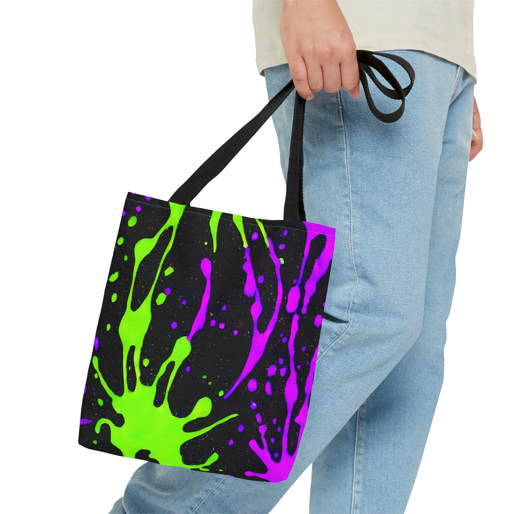 Chic Color Burst: Green & Pink Splatter Print Tote - Stand Out!