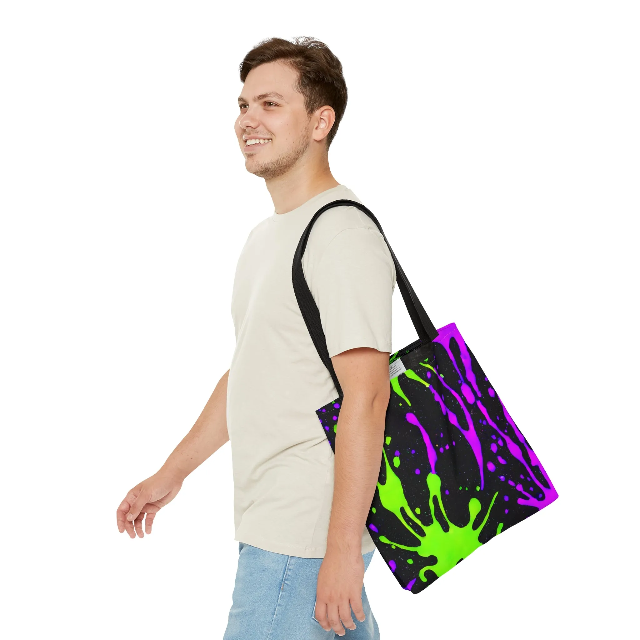 Chic Color Burst: Green & Pink Splatter Print Tote - Stand Out!