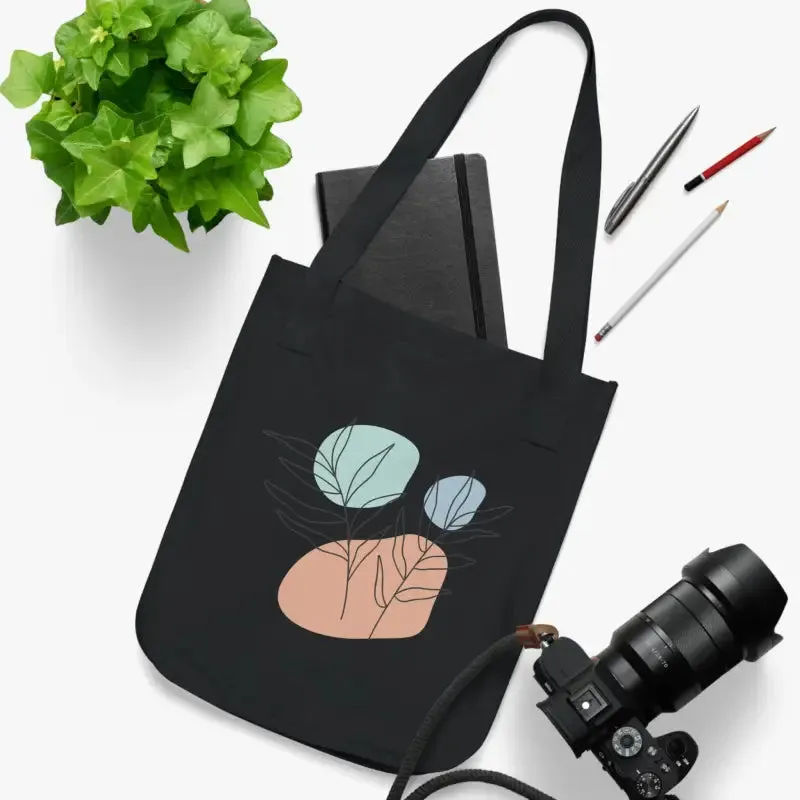 Chic Organic Canvas Tote Bag with Abstract Foliage Art