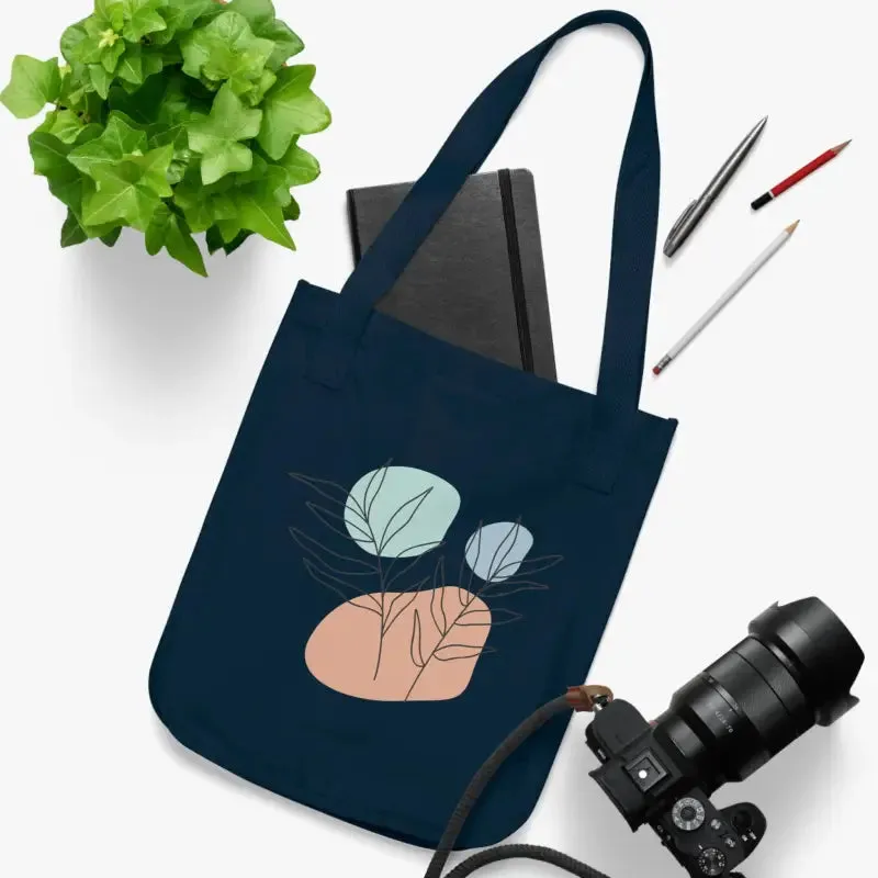 Chic Organic Canvas Tote Bag with Abstract Foliage Art