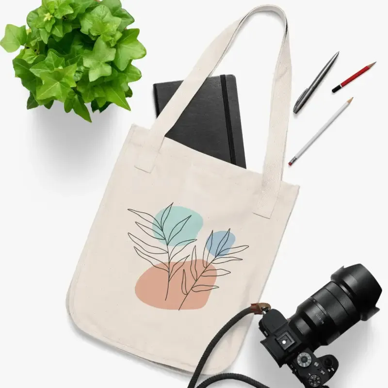 Chic Organic Canvas Tote Bag with Abstract Foliage Art