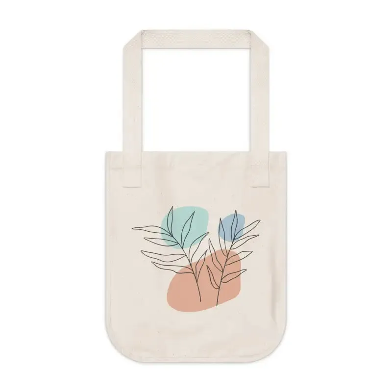 Chic Organic Canvas Tote Bag with Abstract Foliage Art