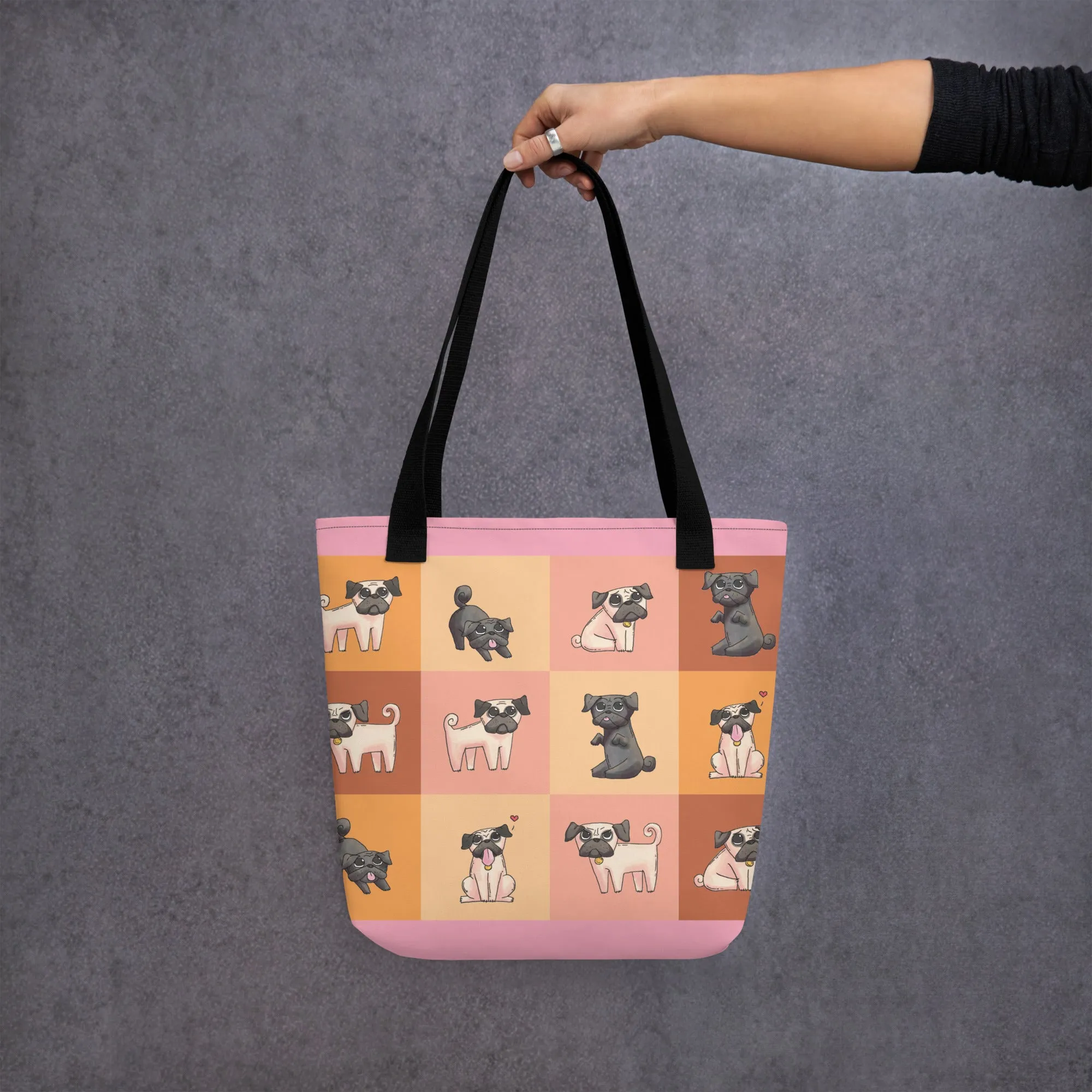 Chic Pug Print Tote Bag