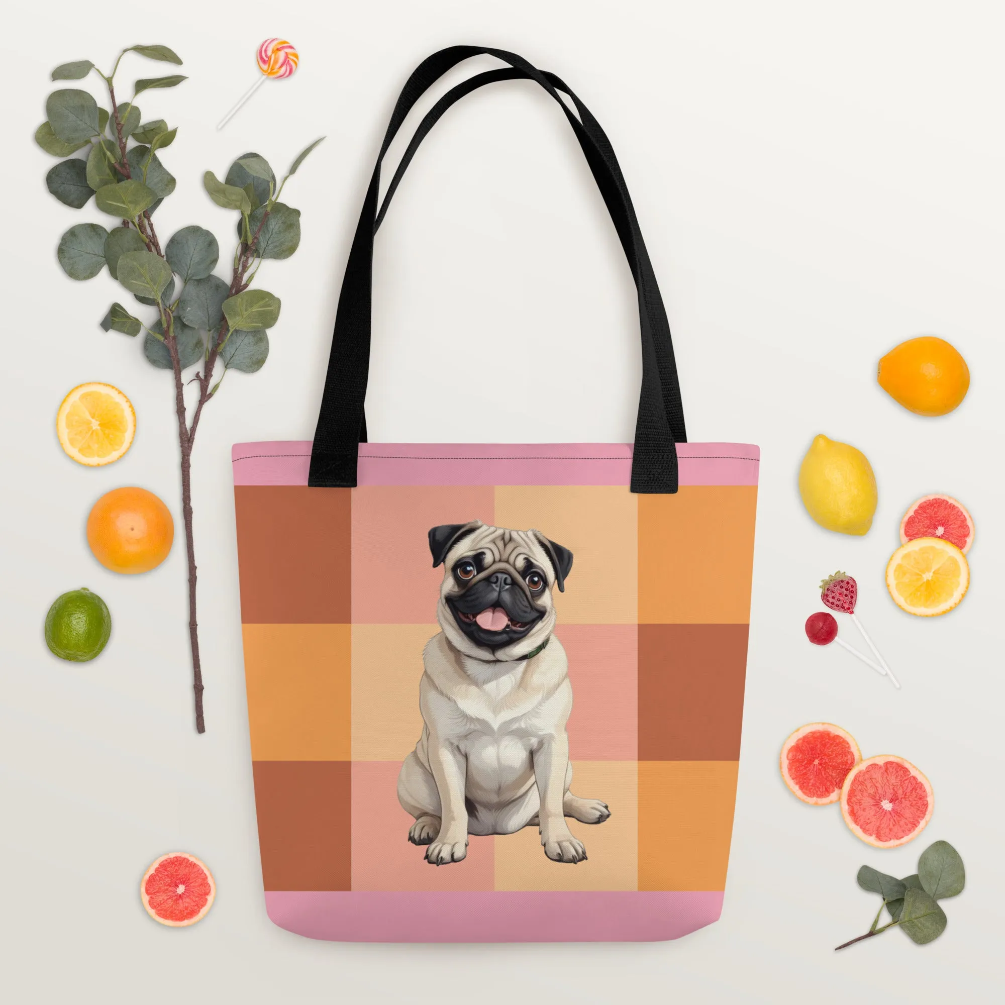 Chic Pug Print Tote Bag