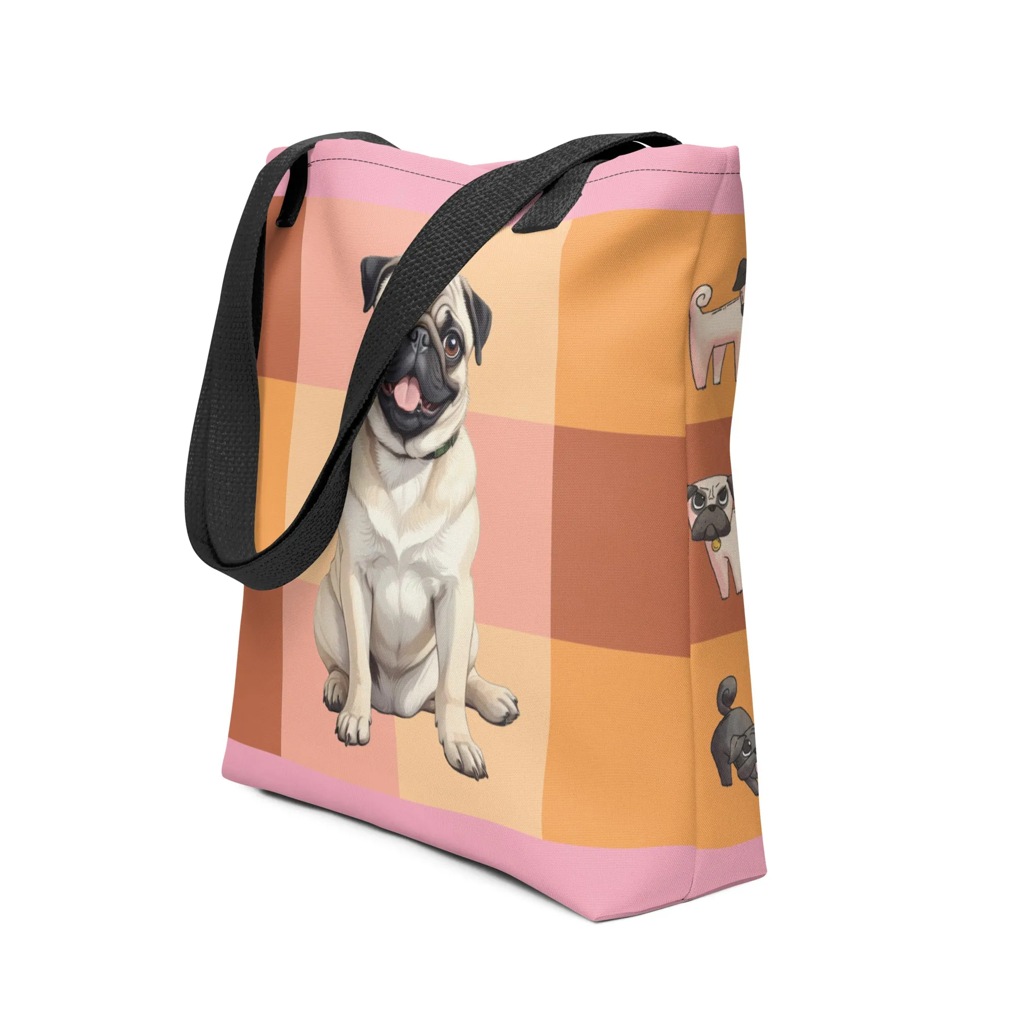 Chic Pug Print Tote Bag
