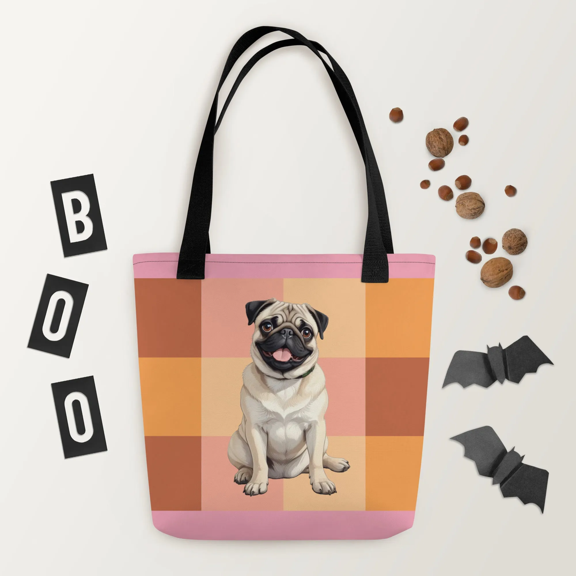 Chic Pug Print Tote Bag