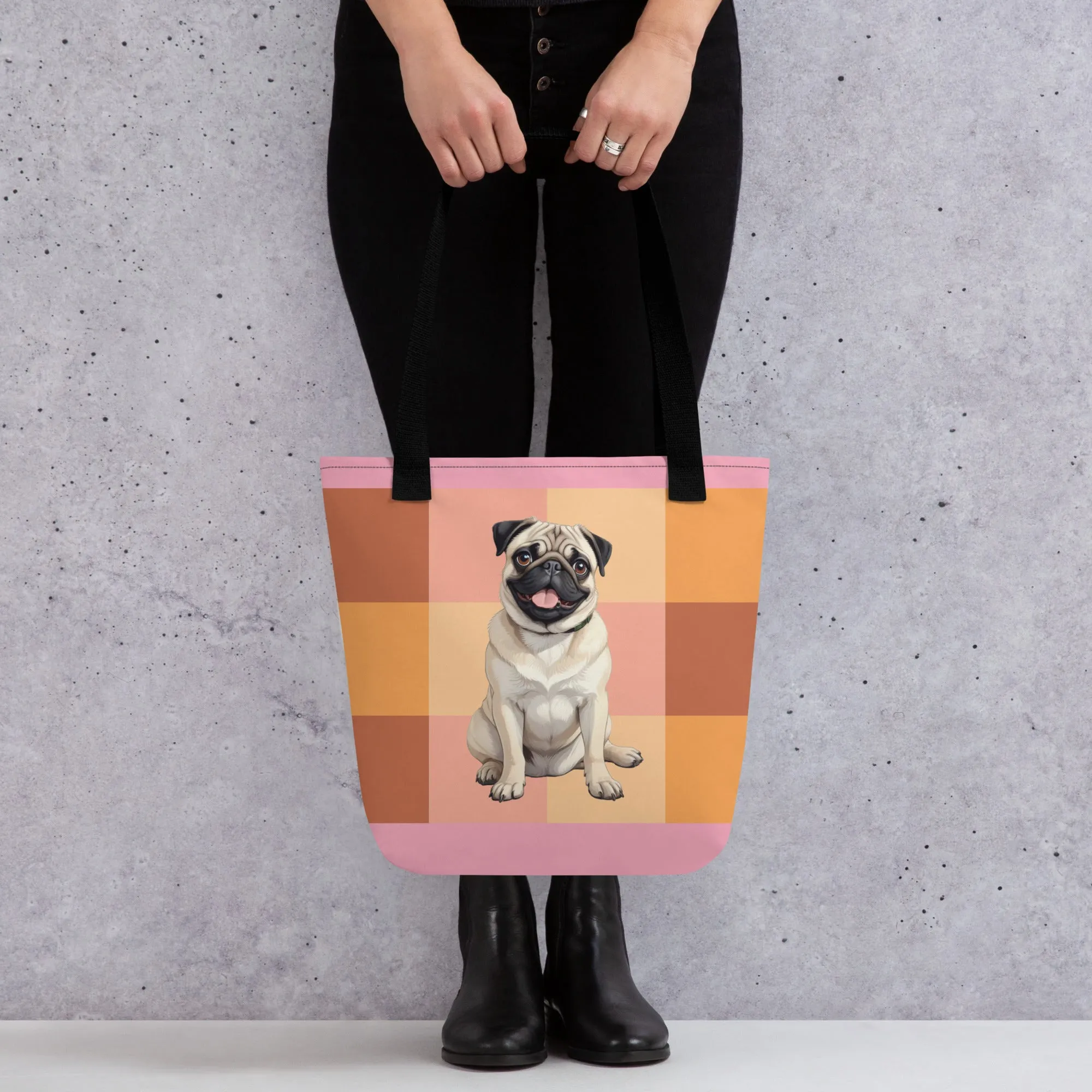Chic Pug Print Tote Bag