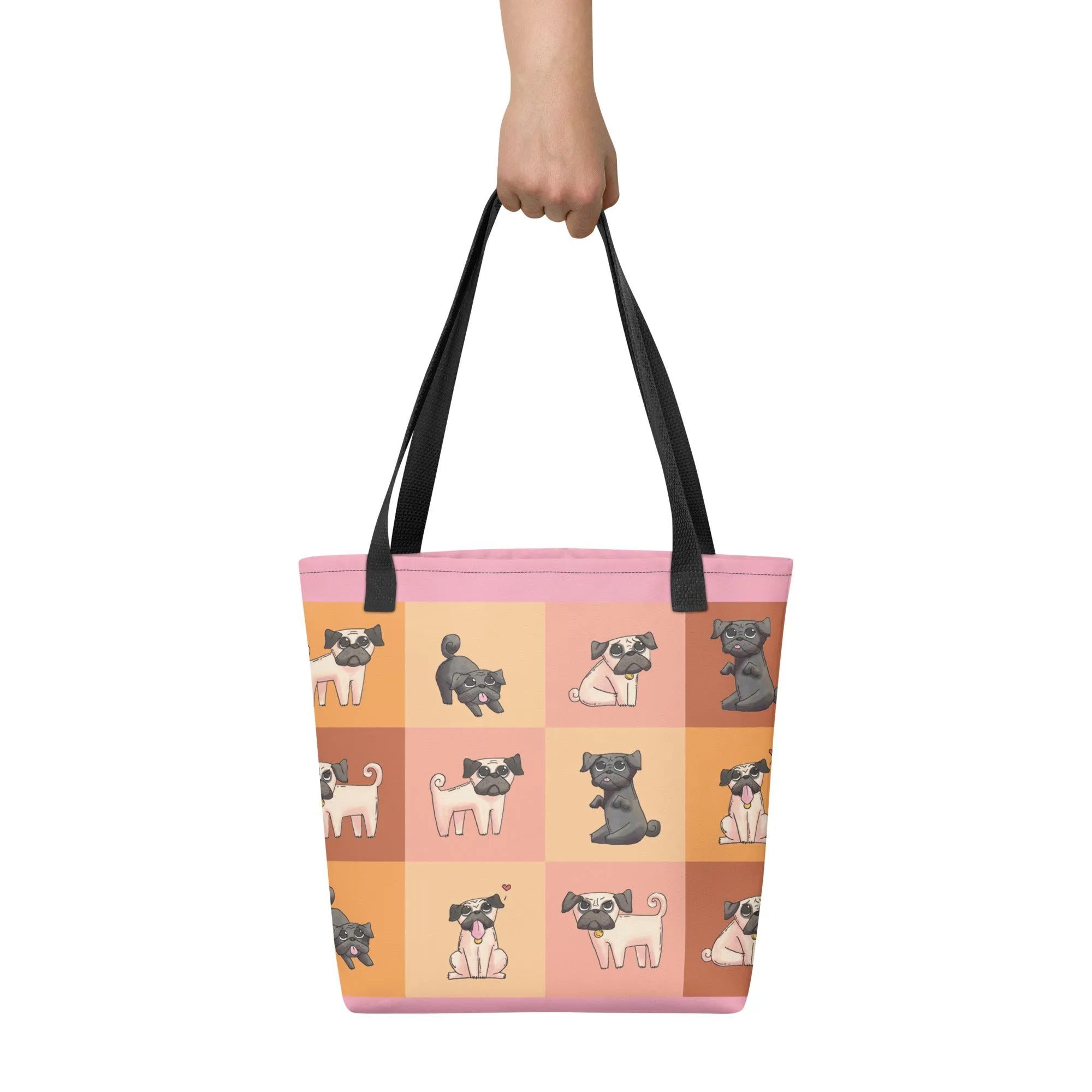 Chic Pug Print Tote Bag