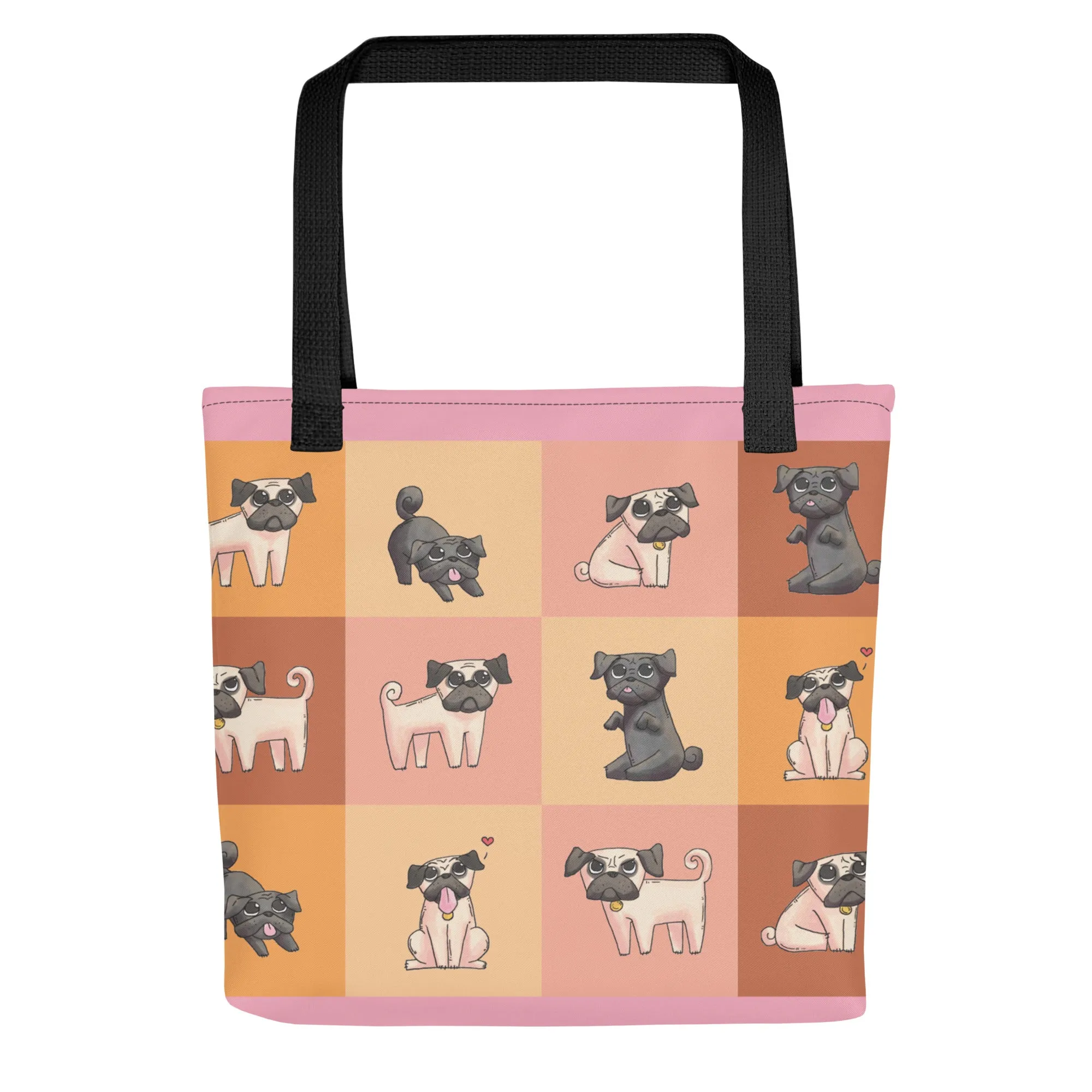 Chic Pug Print Tote Bag