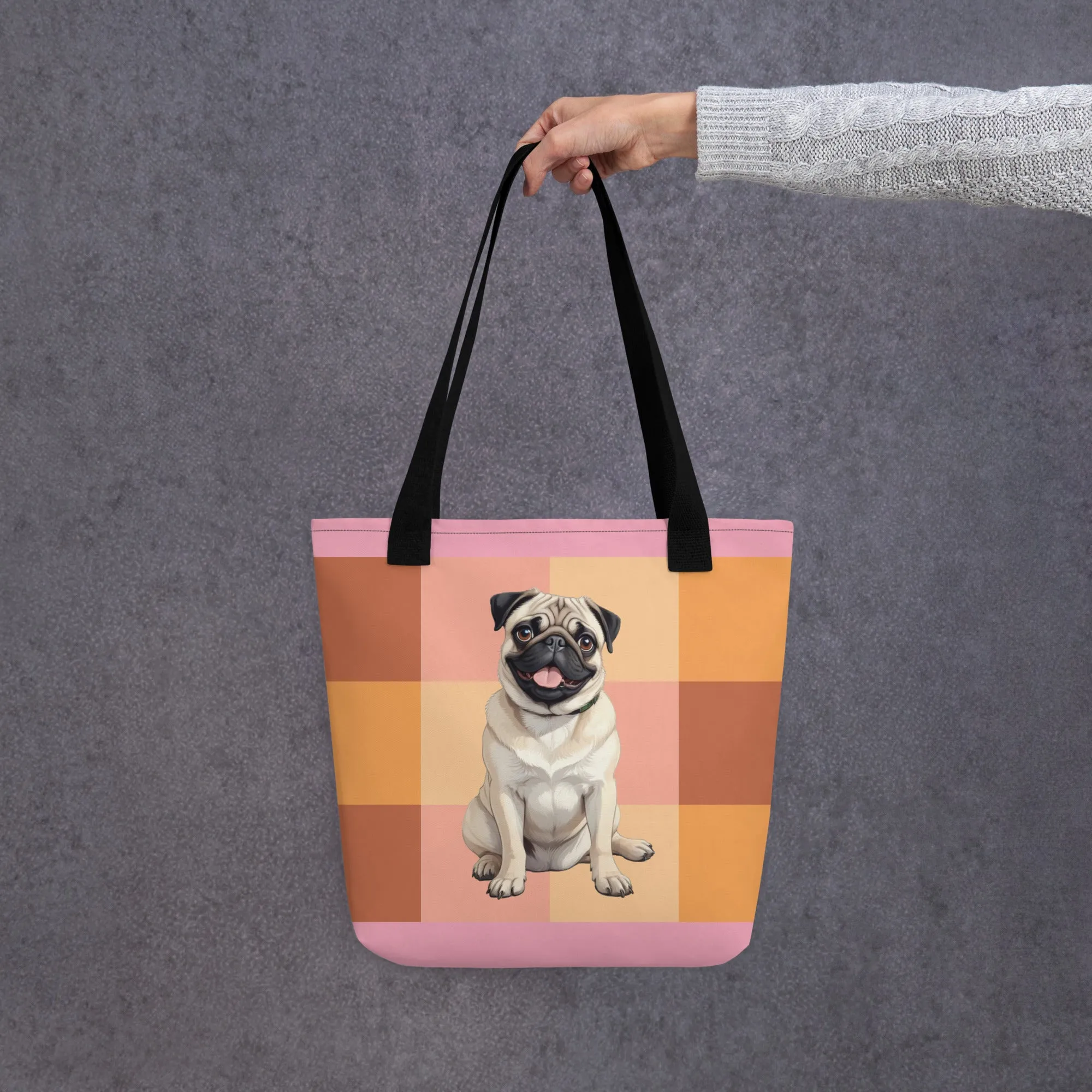 Chic Pug Print Tote Bag